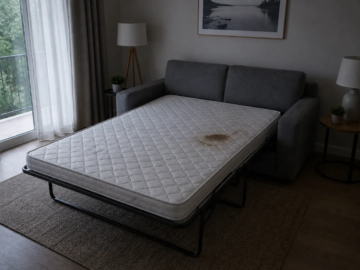 Matelas blanc - Tache de café — avant nettoyage