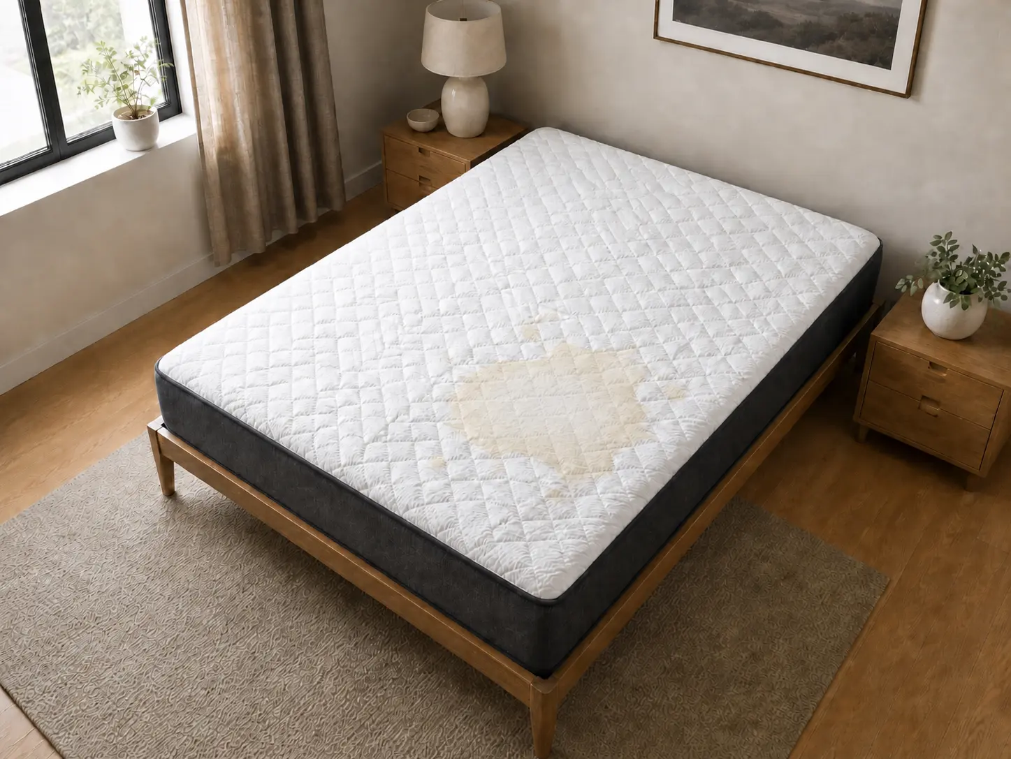 Matelas blanc - Tache de lait bébé — avant nettoyage