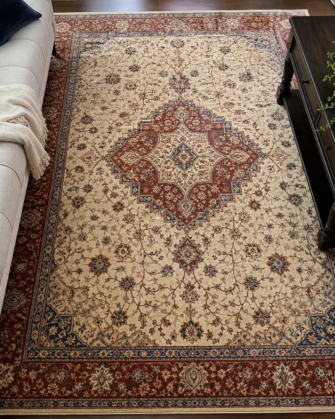Tapis beige - Tache de lait bébé — après nettoyage vapeur